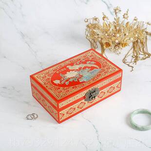 高档钿漆器古首螺饰盒盒铜丝镶嵌复首饰收纳平遥漆器盒结婚礼物带