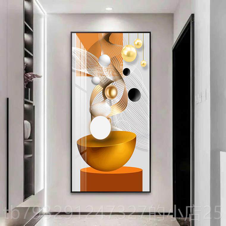 高档轻奢现入户装玄代关客镶厅钻饰画北欧挂画晶瓷画走廊过道玄幻