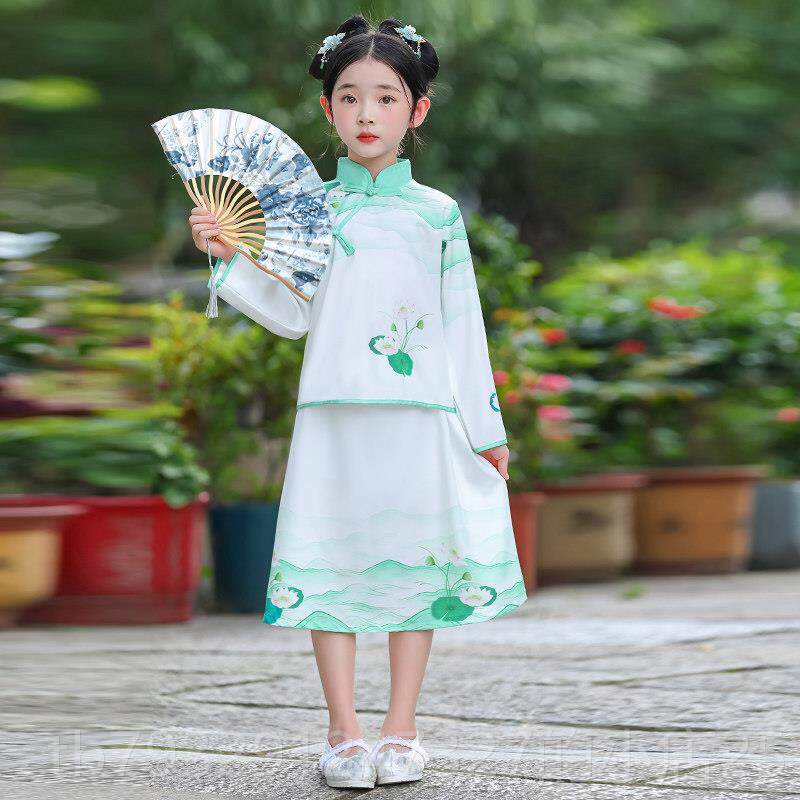 高档小儿童出服幼儿园演中国风国庆朗诵汉服学生合唱服台舞表演服