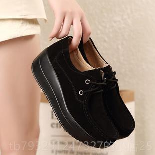 高档厚底松糕跟春秋增高摇摆202伦2皮新款坡跟真妈妈英摇摇单鞋女