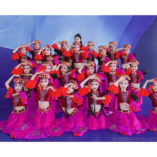 高档维吾族小小孜古丽蹈古服少数民族服装舞克力丽儿童演出服铃铛