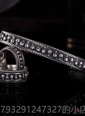 高档VUL银尔CAN伏甘骷髅手镯男纯网红机车行哈雷欧美流手工骷髅银