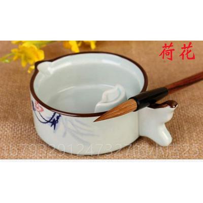 高档墨池墨海笔洗带砚台调色盘多功能陶盖瓷墨斗盛墨法汁盒搁笔工