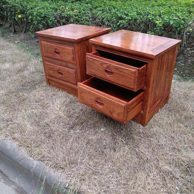 新款红木床头柜实储收物柜中式古典卧柜室木边非洲花梨木床边纳柜