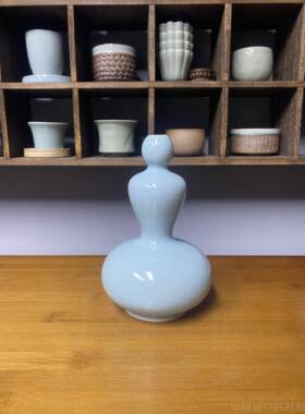 高档宋式美汝汝窑文创小摆件学插中式国风花瓶器瓷民宿陶瓷装饰工
