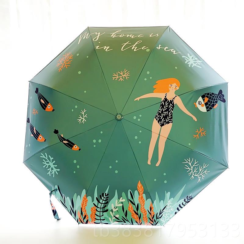 高档韩国创意小清新通自防伞动晴雨伞卡折叠女黑胶防晒紫外线两用