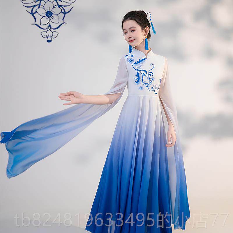 高档儿童古筝演出中国风典大摆裙民族古礼服服风女童中大童成人表