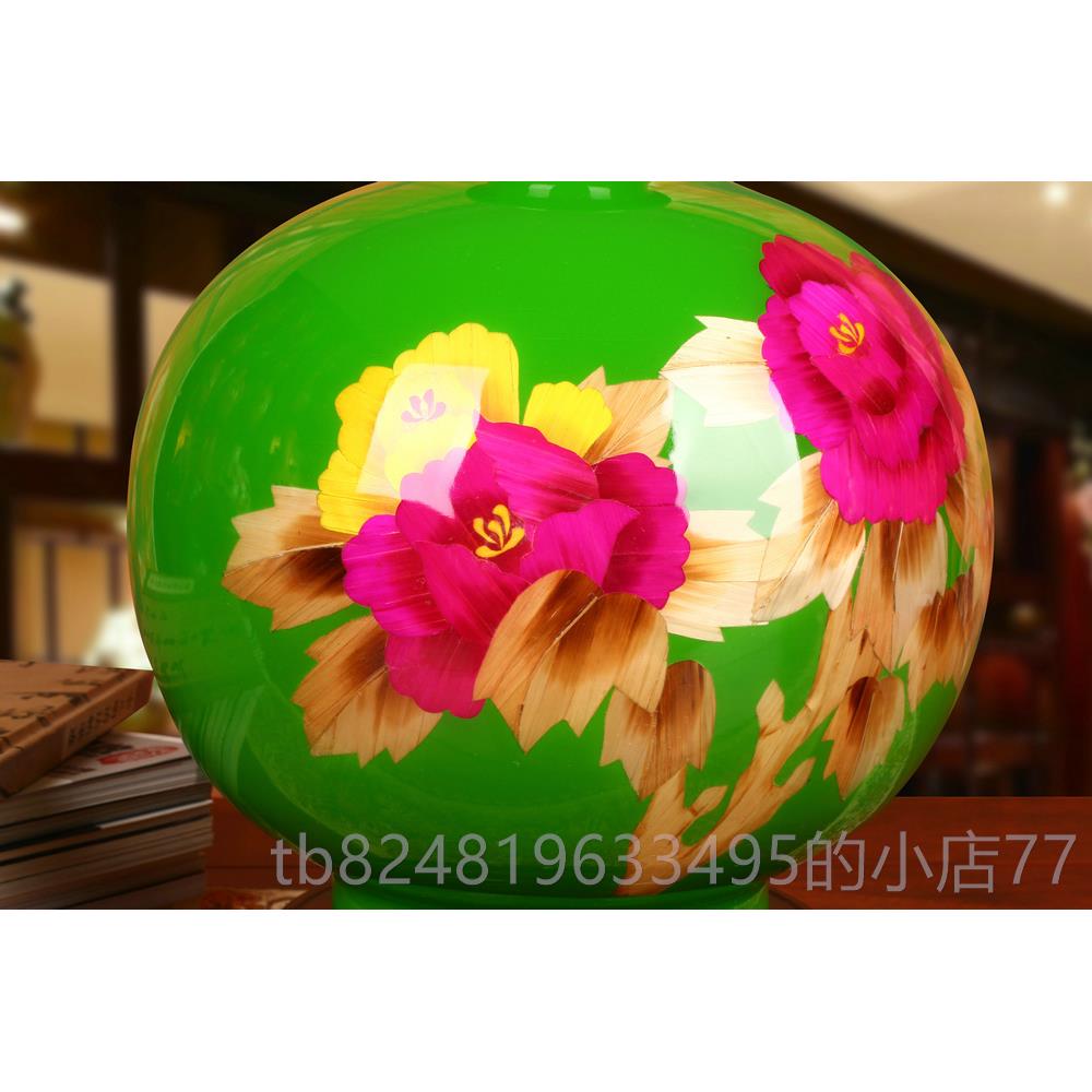 高档景德镇瓷器花瓶 高档麦秆绿陶富贵牡丹花瓶 现圆代中式家居色