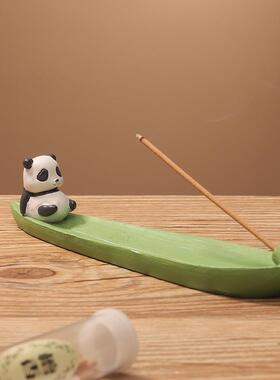 如果创意卡通熊猫香插盘树脂香插香炉室内家居茶几桌面装饰品摆件