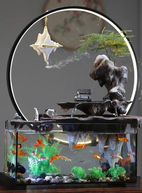 创意玻璃鱼缸流水摆件循环水微景观客厅家用办公室桌面家居装饰品