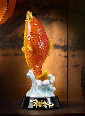 新中式年年有鱼吉祥物摆件树脂办公室家居客厅玄关摆设装饰工艺品