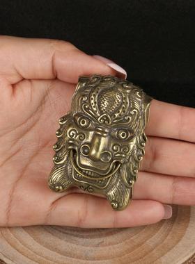 古玩铜器杂项收藏复古黄铜霸气拉环瑞兽摆件黄铜老物件老古董