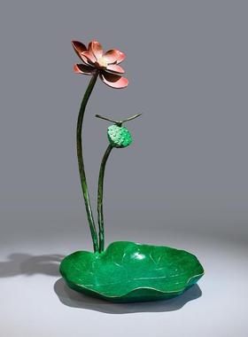 铜金岁月荷叶果盘黄铜摆件茶几餐桌仿真果盘铜器工艺品桌面铜装饰