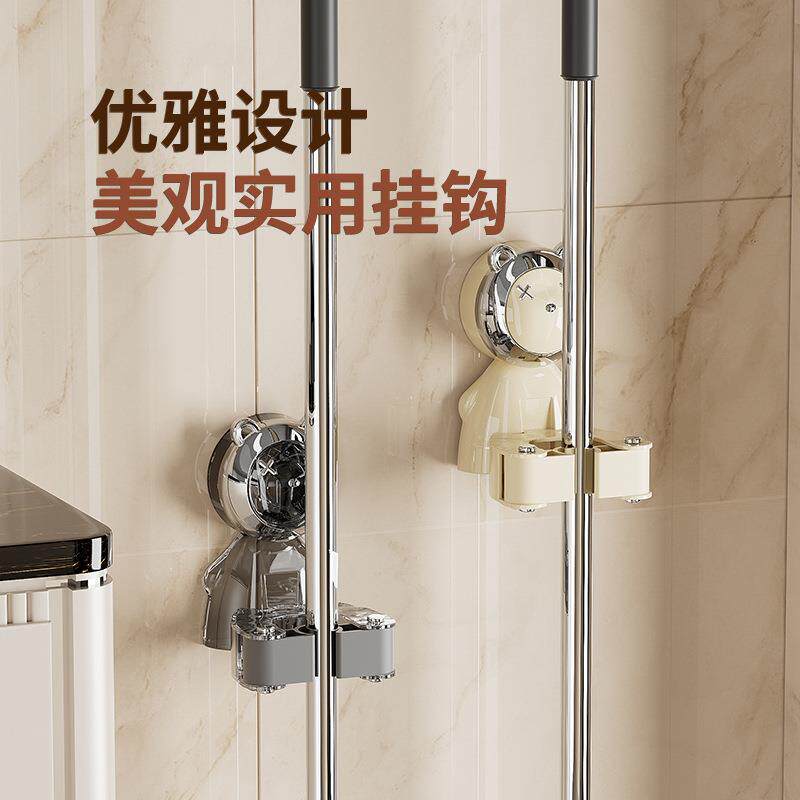 吸盘拖把夹家用壁挂式免打孔夹子扫把挂架可移动收纳架浴室壁挂架