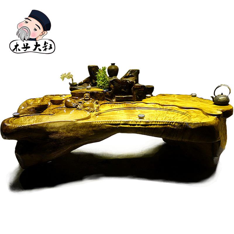 茶桌 根雕艺术香樟茶台实木小型功夫茶桌家用整体木墩大小送组合