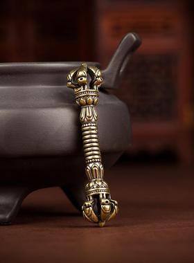 黄铜五股降魔杵密宗修行法器古玩铜器收藏随身小物件微雕纯铜挂饰