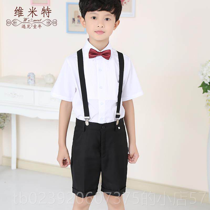 正品男童衫短袖白衬纯黑色西短装裤套夏季儿童装衬衣礼服装表演出