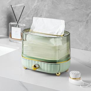皖蒙家用透明弹簧纸巾盒办公室桌面多功能收纳摆件客厅高级感纸盒