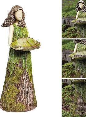 童话森林女孩喂鸟器树脂工艺品户外花园雕像庭院草坪装饰树脂摆件