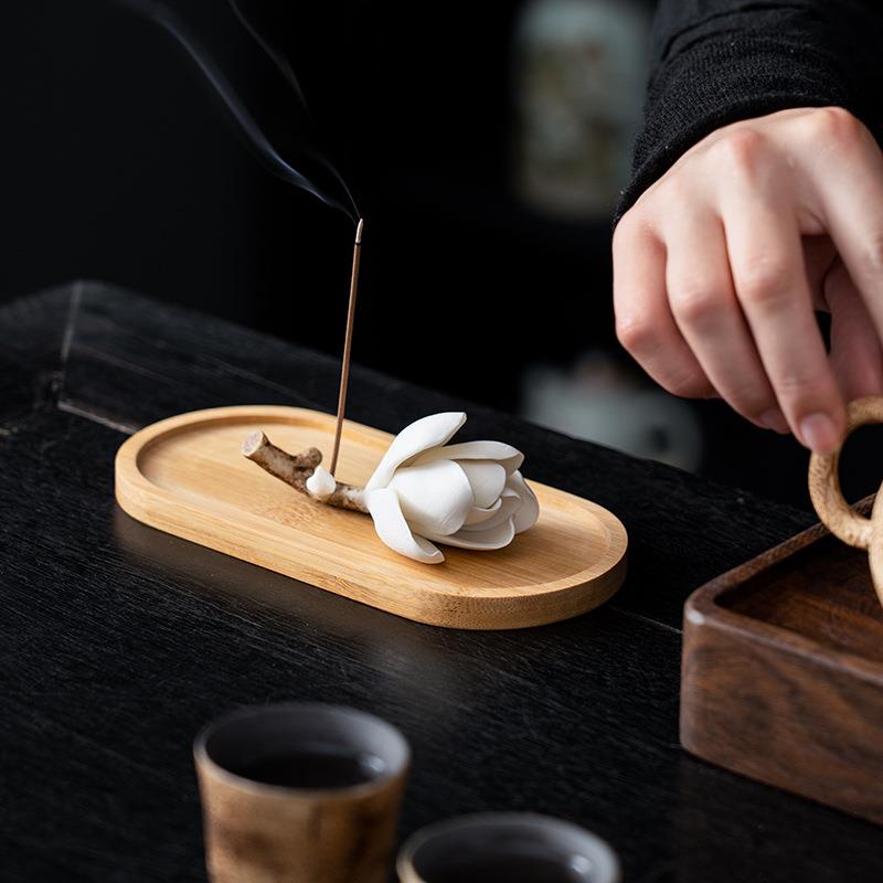 手工捏花香插线香中式白玉兰家用室内书房茶桌禅意仿古陶瓷摆件