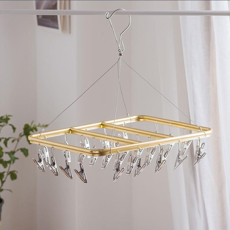 不锈钢家用衣架多夹子婴儿多功能晾袜子架铝合金圆形挂钩内衣架艺