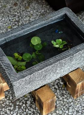 青石板鱼缸假山兰寿鱼天然花盆金鱼鱼缸流水石槽水槽石雕青石水缸