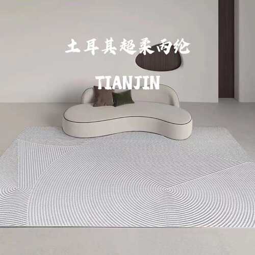 现代极简客厅地毯侘寂风日式简约轻奢沙发高级羊毛机织卧室床边毯
