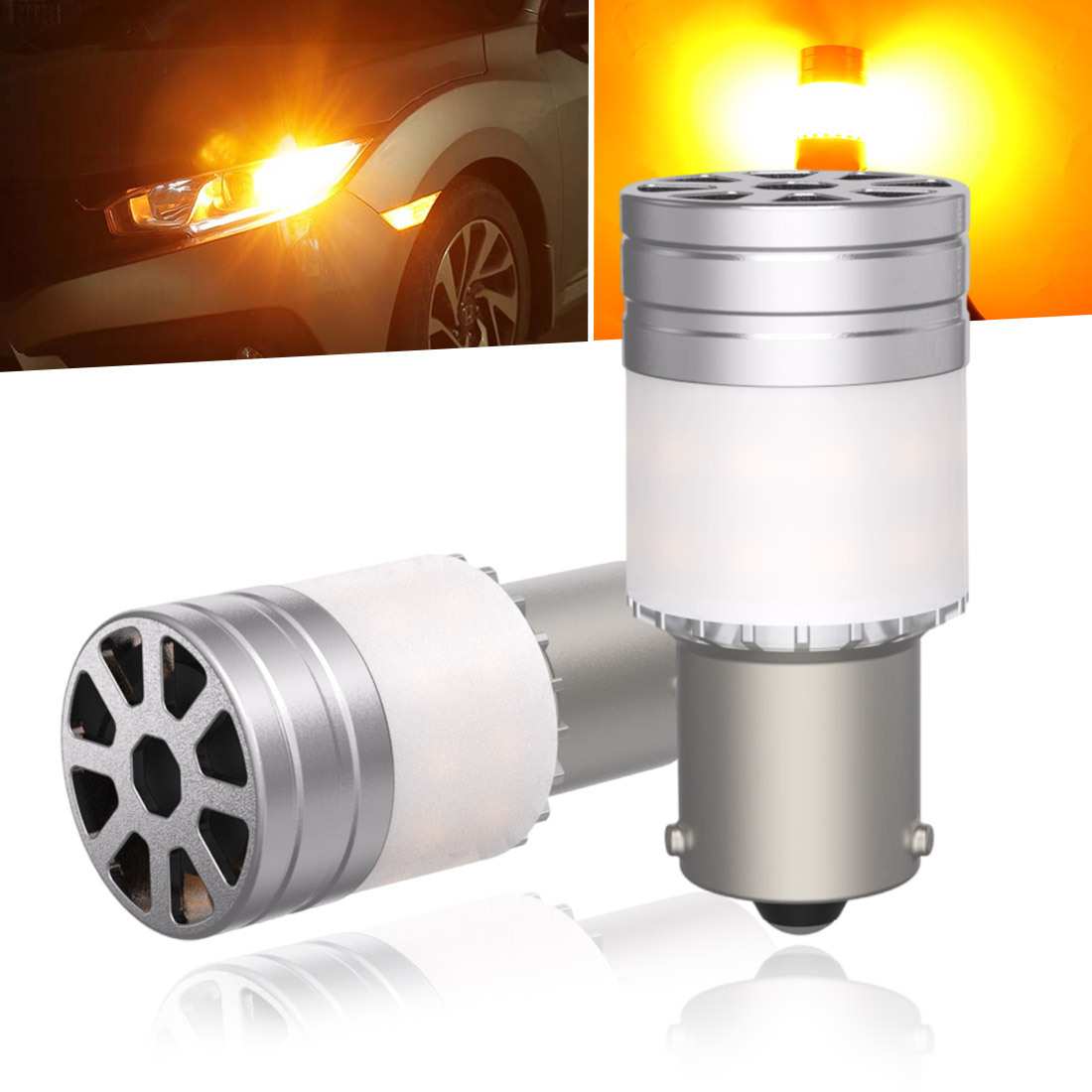 S25 黄光 DC12V 150°无极性 LED汽车方向指示灯 转向灯 带风扇