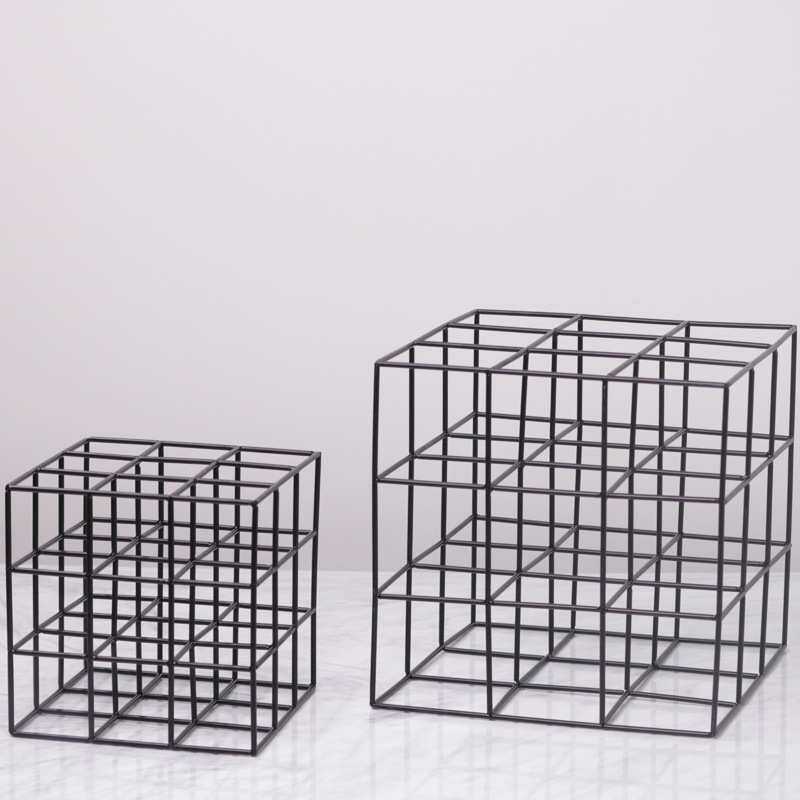 现代简约几何镂空摆件铁艺方形软装饰品立体框架样板卧室书房客厅