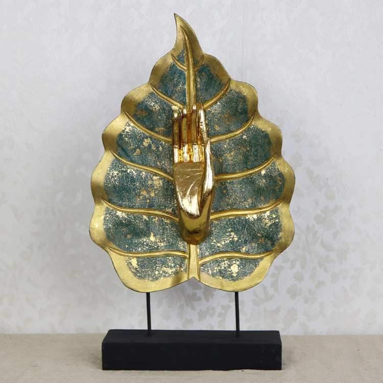 泰国木雕摆件 东南亚风格实木菩提叶佛手书房办公室装饰工艺品