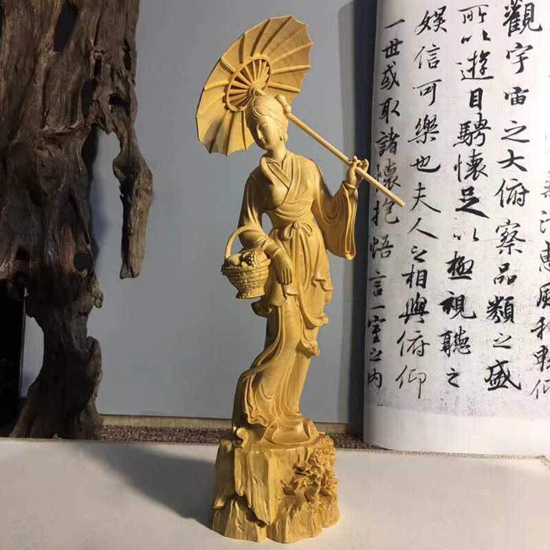 小叶黄杨木麻姑献寿雕刻木雕家居摆饰摆件客厅书房装饰品礼品