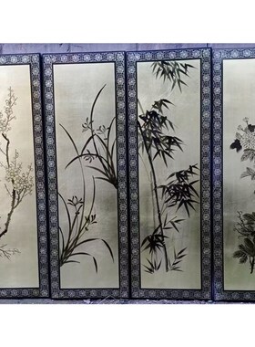 推光漆器工艺墙画四页挂画传统手工漆器贴金彩绘古风漆画装饰挂屏