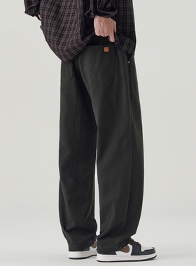 NINPURE 加绒加厚美式工装休闲裤男纯棉直筒重磅cleanfit大码长裤