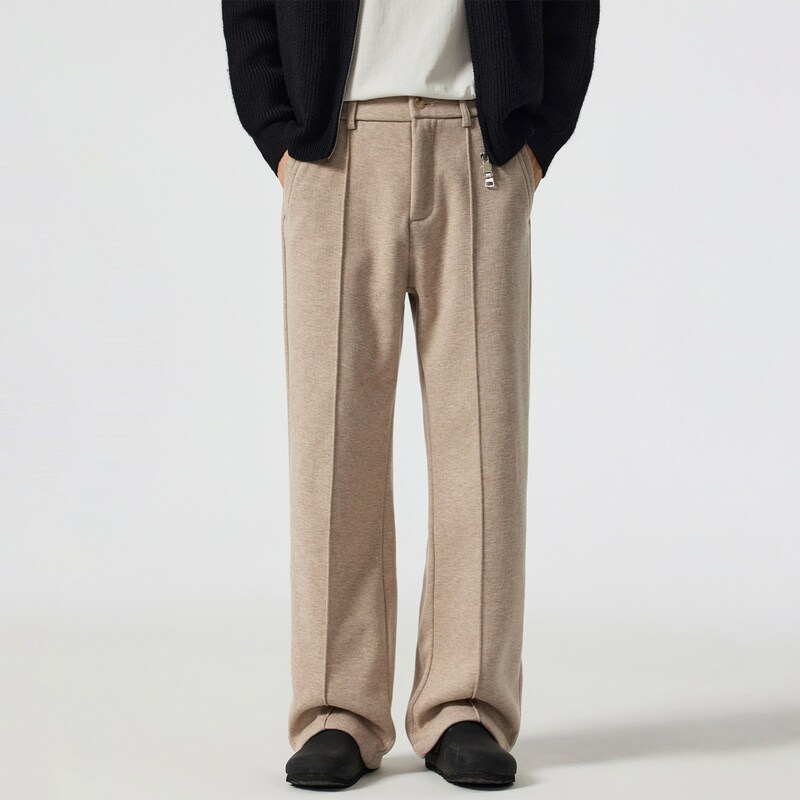 Kuvine冬季加绒加厚老钱风羊毛西裤男款高级感宽松直筒阔腿休闲裤