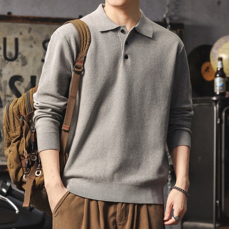 美式休闲polo领针织衫男高级感痞帅百搭毛衣秋冬保暖长袖打底衫潮,男装,针织衫/毛衣,淘宝优惠券,粉丝福利购,淘宝优惠卷
