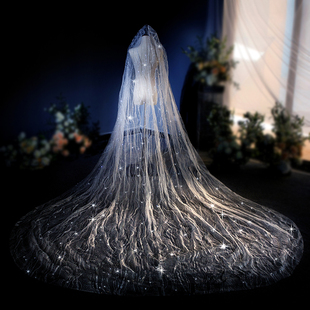 新娘结婚主婚纱头纱超仙森系闪闪喷金高级感头纱韩式长款拖尾头纱