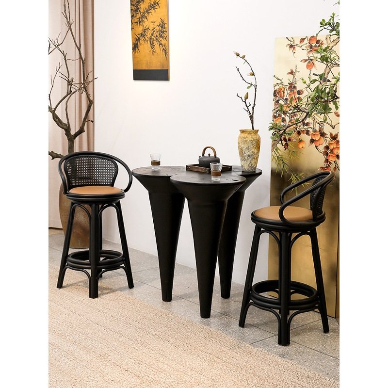 侘寂风藤编高脚吧椅创意复古吧台椅咖啡厅餐厅靠背藤编椅子酒吧椅,住宅家具,家用高脚椅,淘宝优惠券,粉丝福利购,淘宝优惠卷