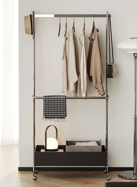 GYC中古风不锈钢落地衣帽架小户型卧室可移动挂衣架简约收纳架