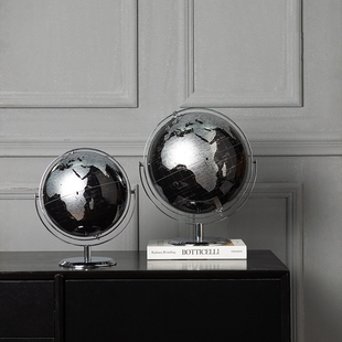 现代轻奢金银黑色地球仪摆件简约样板间书房客厅玄关办公室装饰品