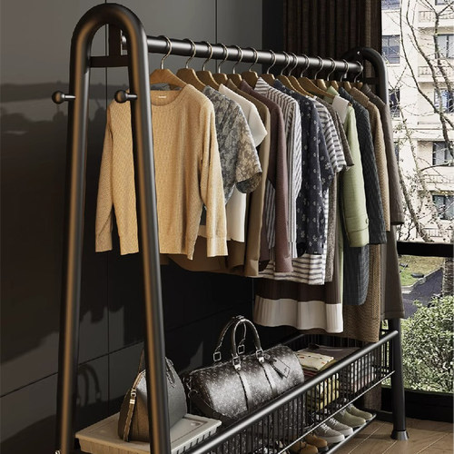 晾衣架落地家用卧室内简易衣帽架多功能省空间挂衣服2024收纳神器