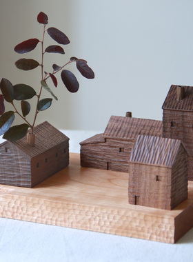 雨木小木屋摆件纯手工雕刻 创意礼品微景观小房子装饰家居摆件