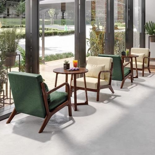 实木休闲沙发椅民宿接待会客洽谈甜品店咖啡厅奶茶店桌椅组合景区