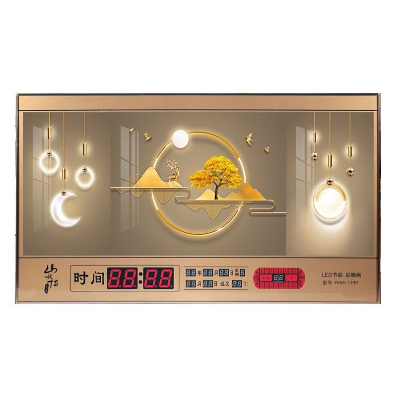 万年历电子钟开业生意兴隆新款客厅led日历钟相框背景画数码挂钟