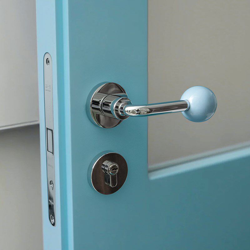 法式复古球形门把手银白色磁吸静音极简红色家用室内卧室房门锁