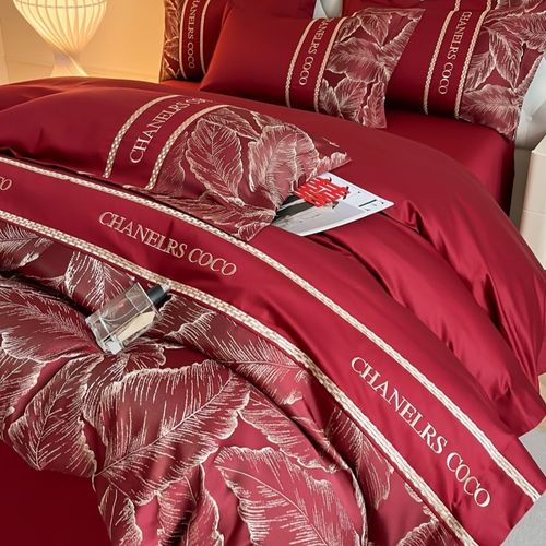 高档中式婚庆四件套大红色陪嫁床单被套纯棉结婚床上用品婚房喜被