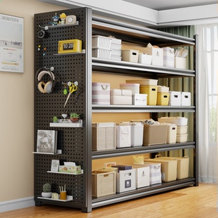 家用货架落地置物架多层卧室客厅带防尘帘收纳架杂物间储藏室铁架