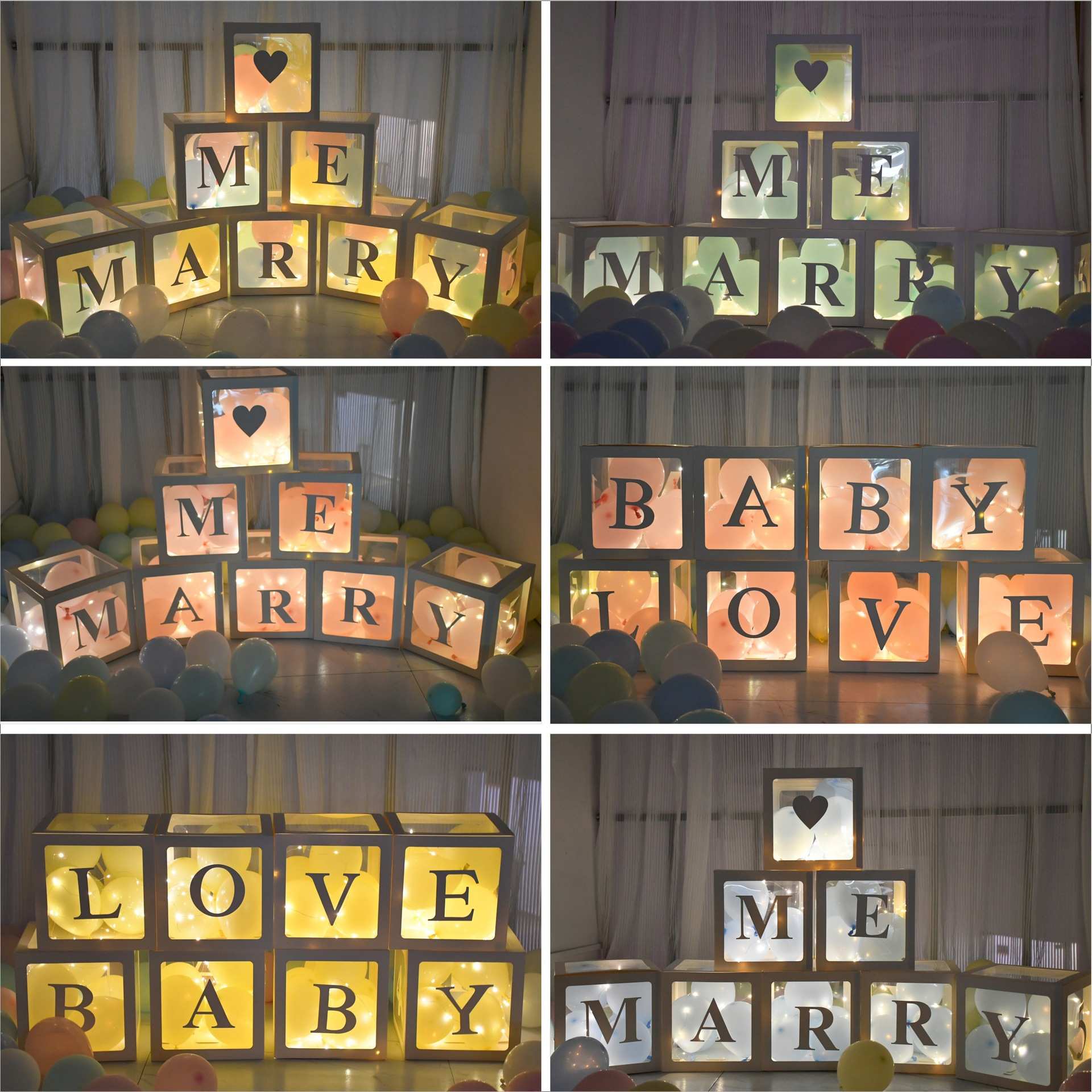 透明气球盒子 求婚布置表白love盒生日baby装饰marryme发光字