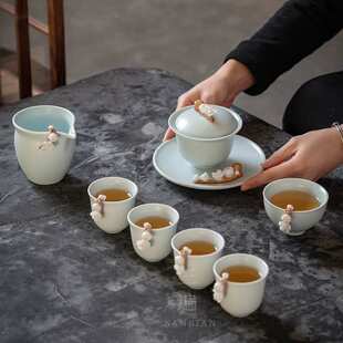 汝窑公道杯陶瓷手工匀杯功夫茶具分茶器梅花杯大号公杯茶道