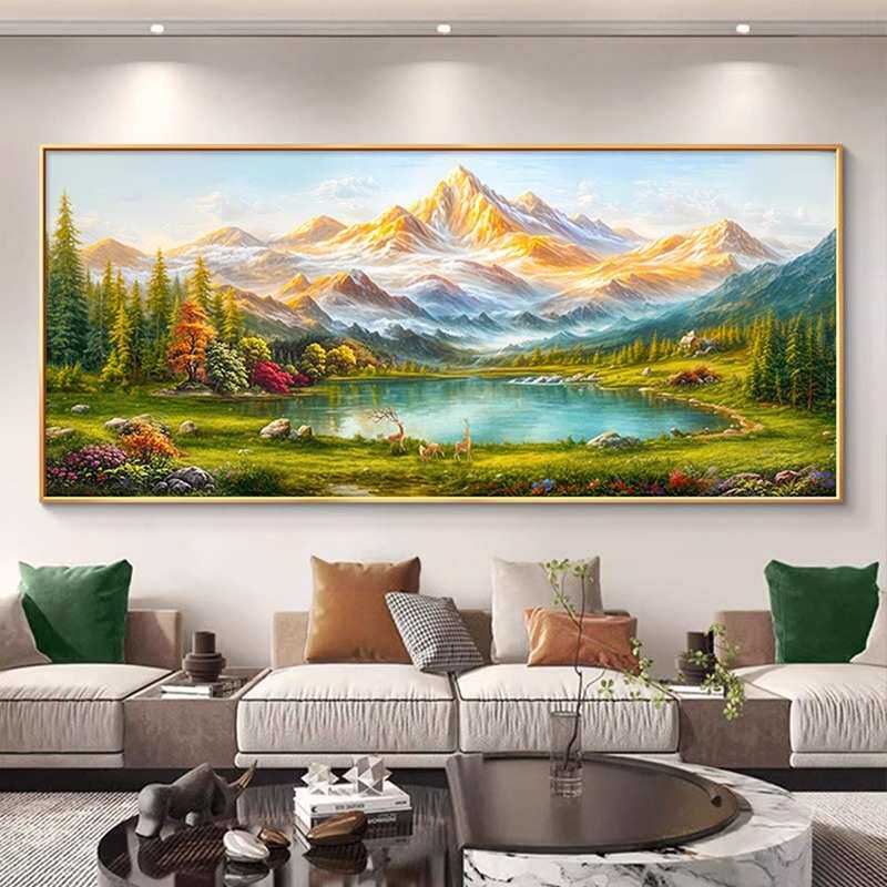 聚宝盆山水画客厅装饰画沙发背景墙挂画2025新款西墙聚财风景壁画