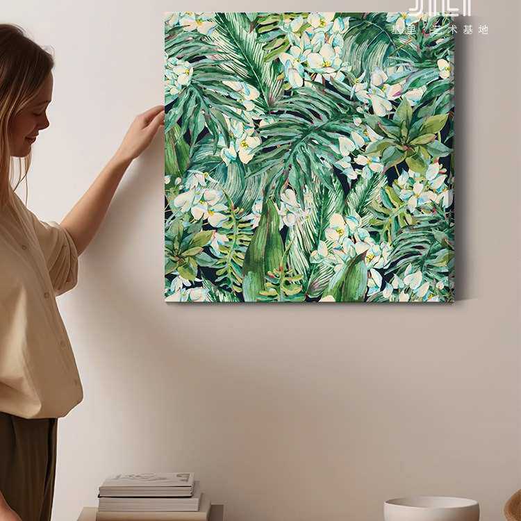 北欧绿植装饰画无框画简约客厅挂画小清新走廊过道入户玄关画装饰